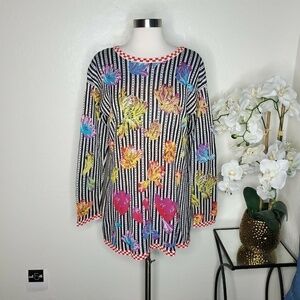 Vintage Italian Cotton Floral Striped Pullover